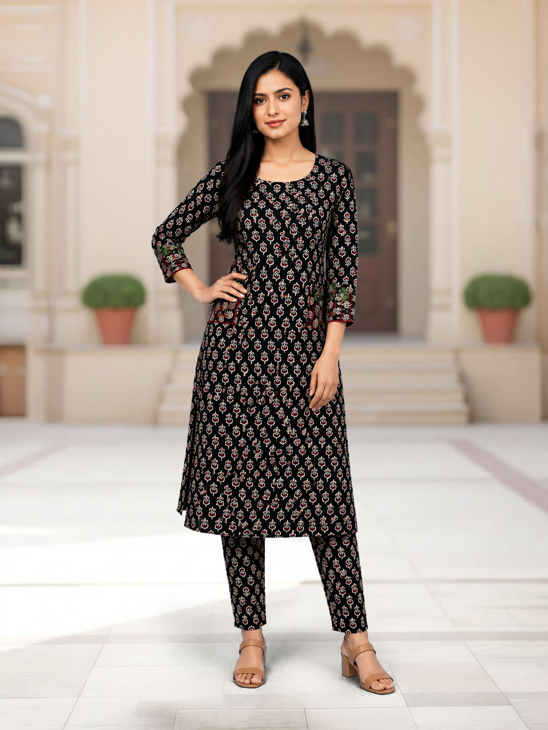 Traditional Motif Ethnic Kurta with Pant Co-Ord Set