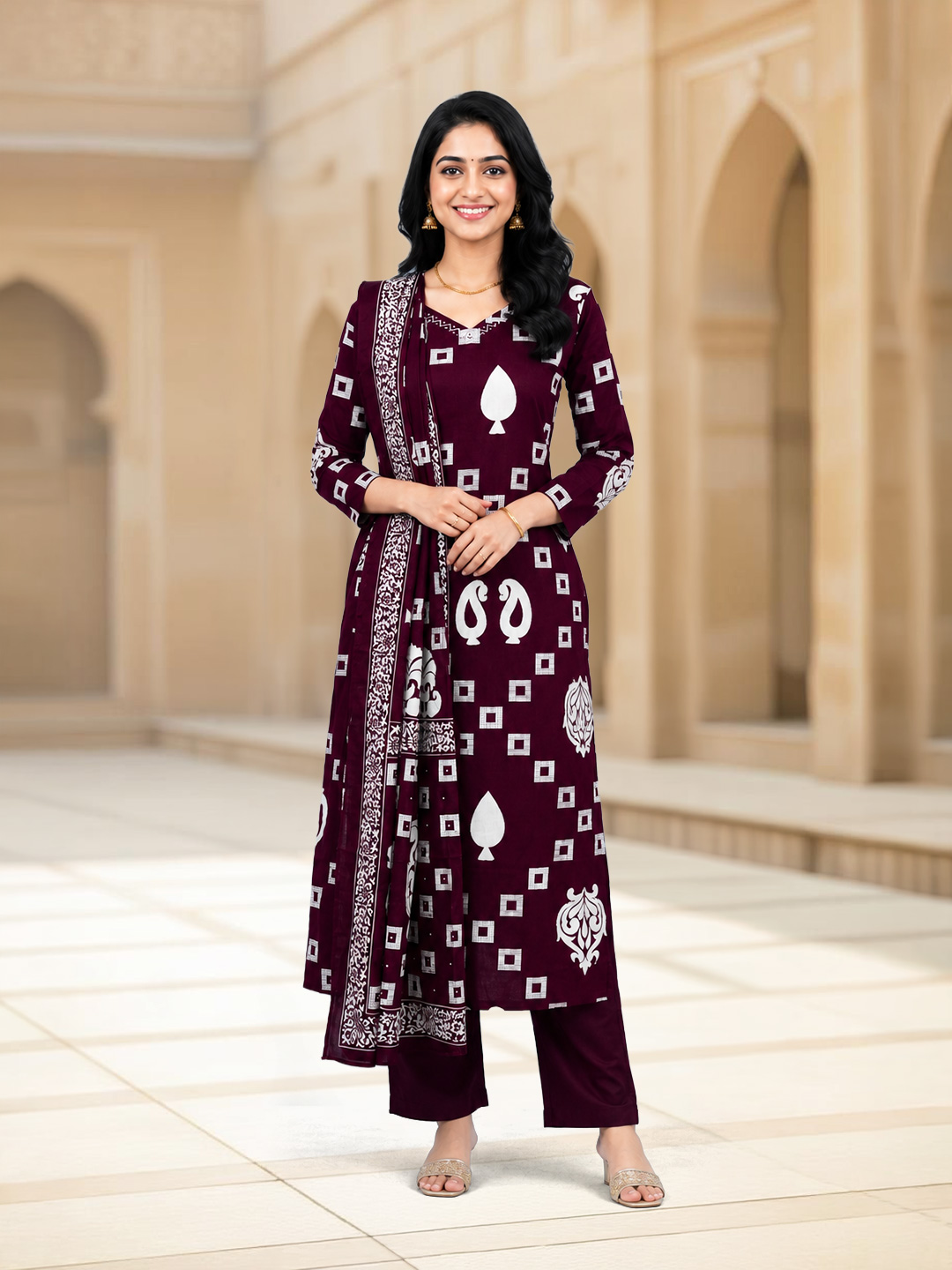 Ethnic Printed Motifs Salwar Suit Set