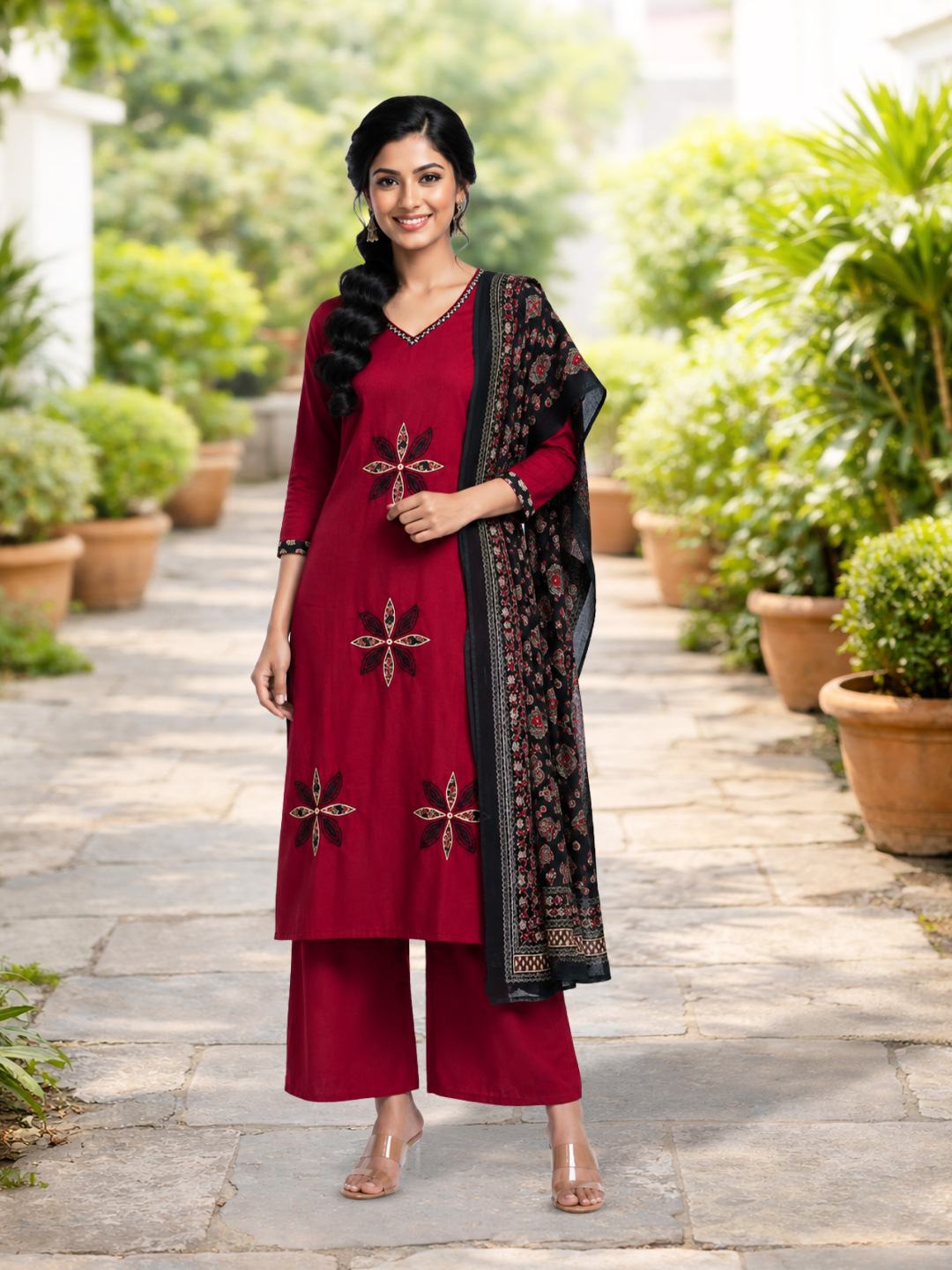 Ethnic Mirror Work Embroidery  Salwar Suit Set