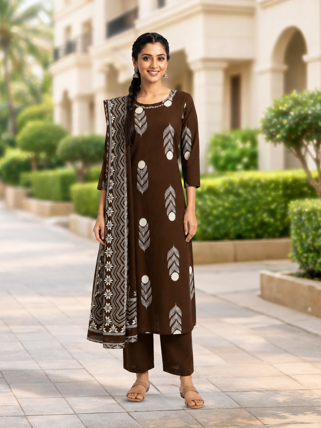 Leaf Motifs Ethnic  Printed Salwar Suit Set