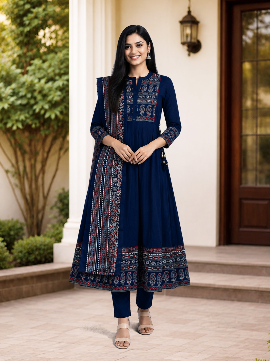 Ethnic  A-Line Printed Anarkali Suit Set