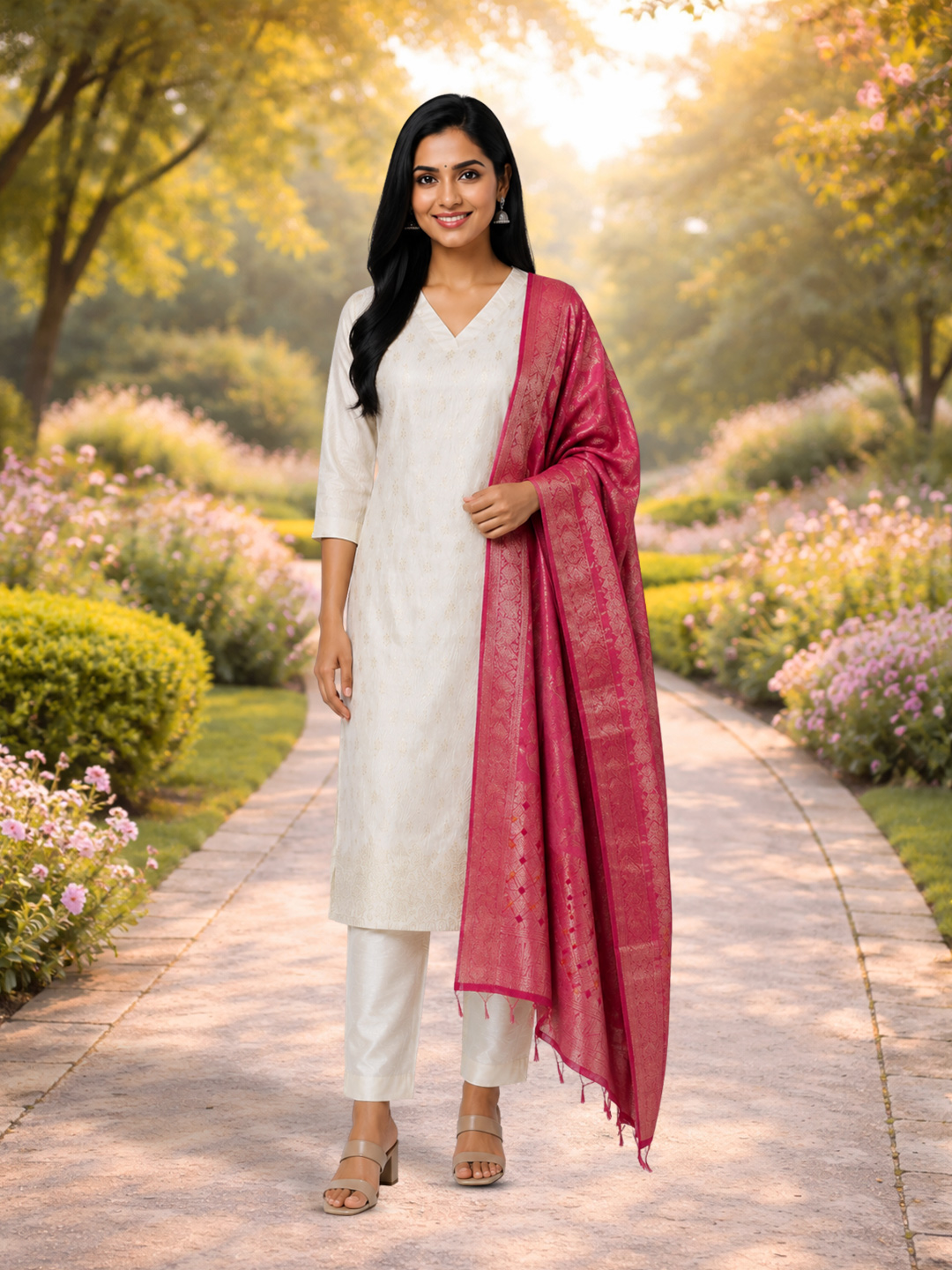 Zari Motifs Ethnic   V-Neck Salwar Suit Set