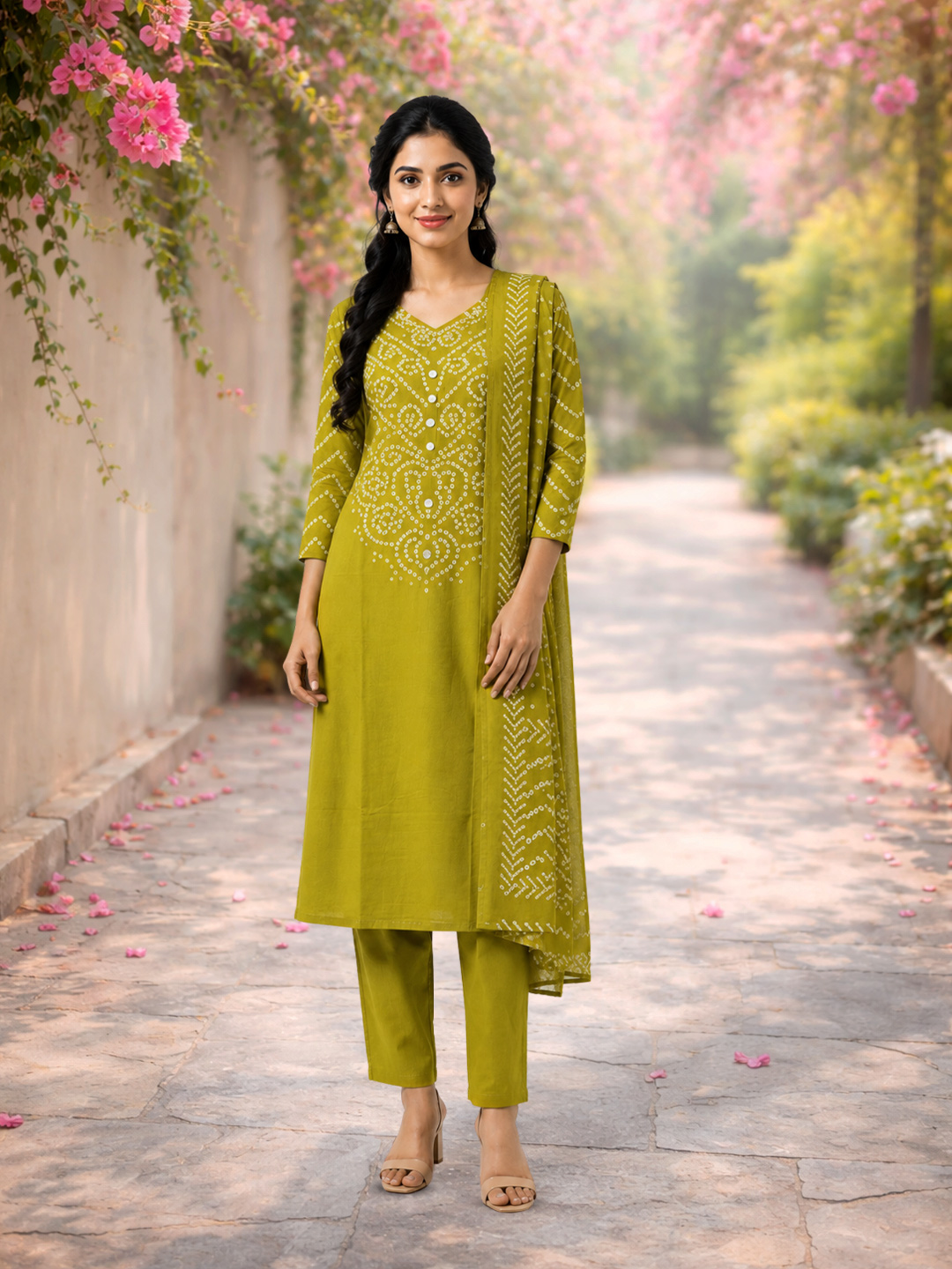 Ethnic V-Neck Traditional  Printed Salwar Suit Set