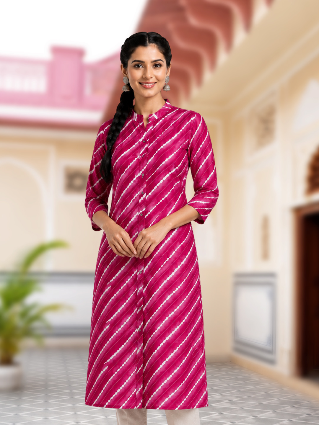 Mandarin Collar Striped Print kurta