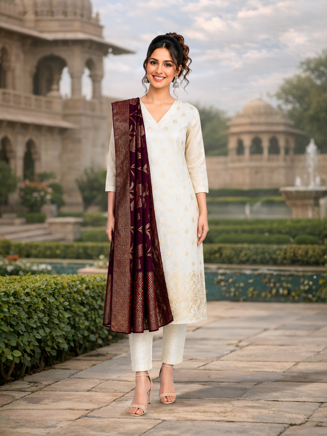 Ethnic Golden Motifs Traditional  Salwar Suit Set