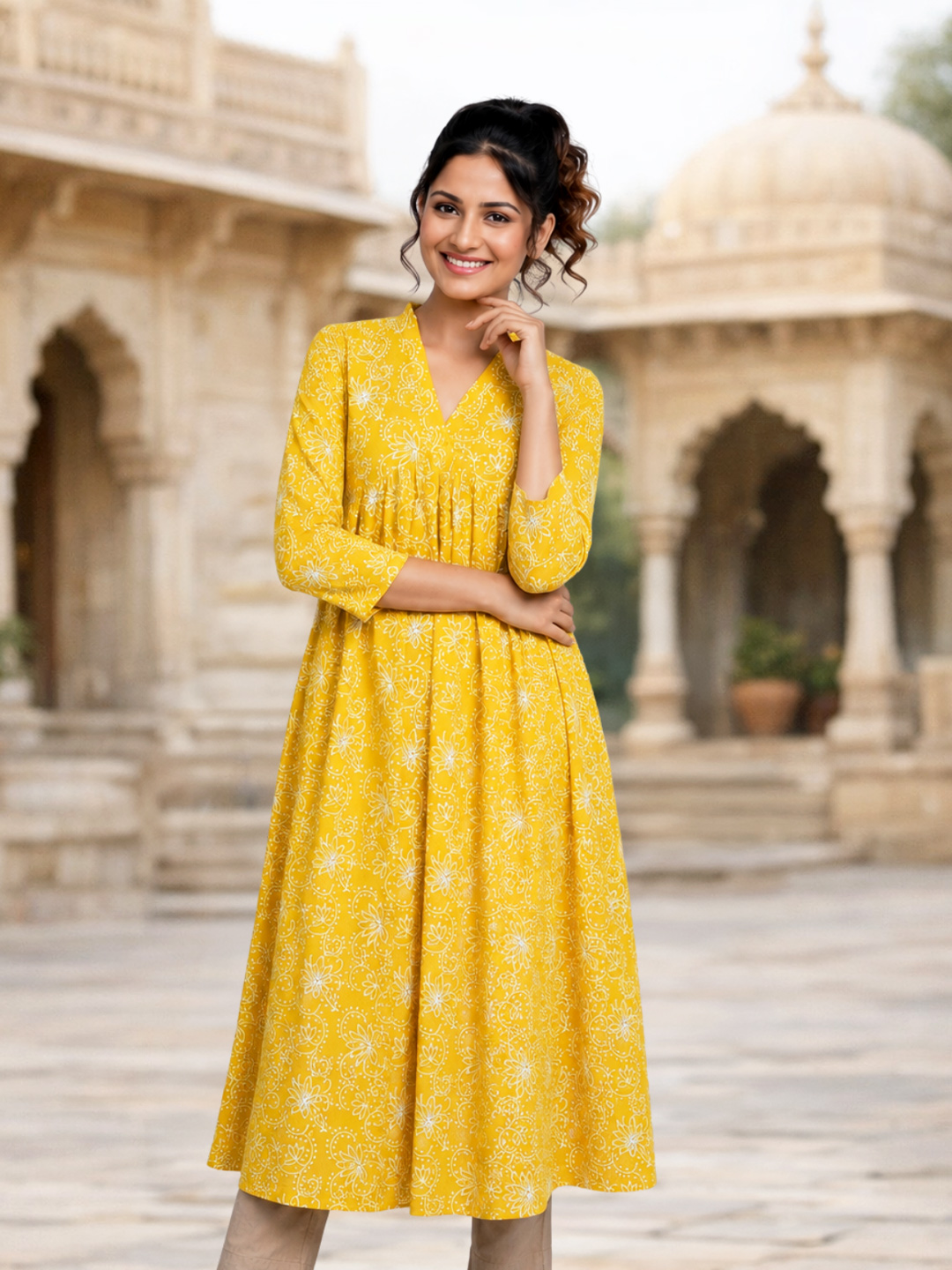 Floral Printed Pure Cotton A-line Flared Kurta