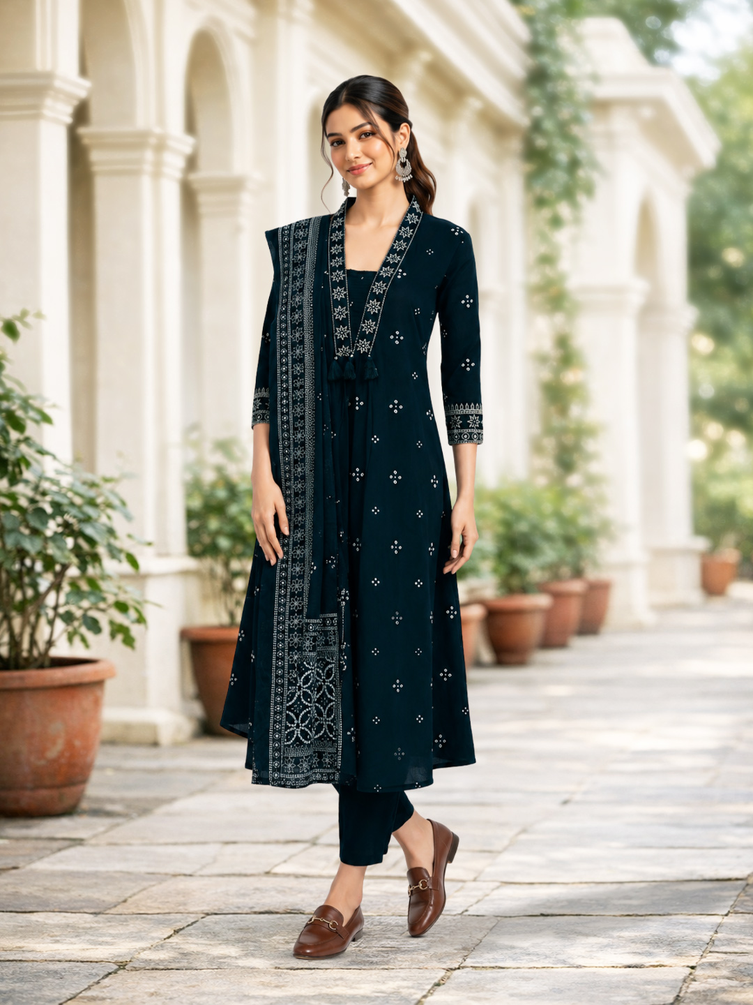 Ethnic Printed V-Neck Traditional  Salwar Suit Set