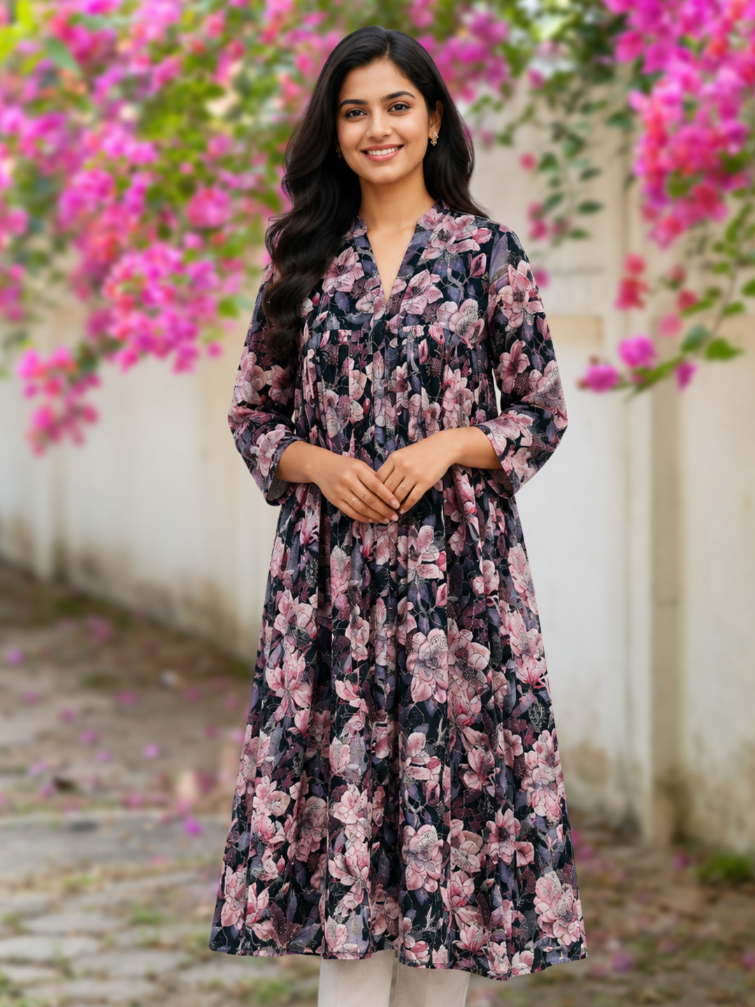 Floral  Printed Alia Cut A-Line Dress