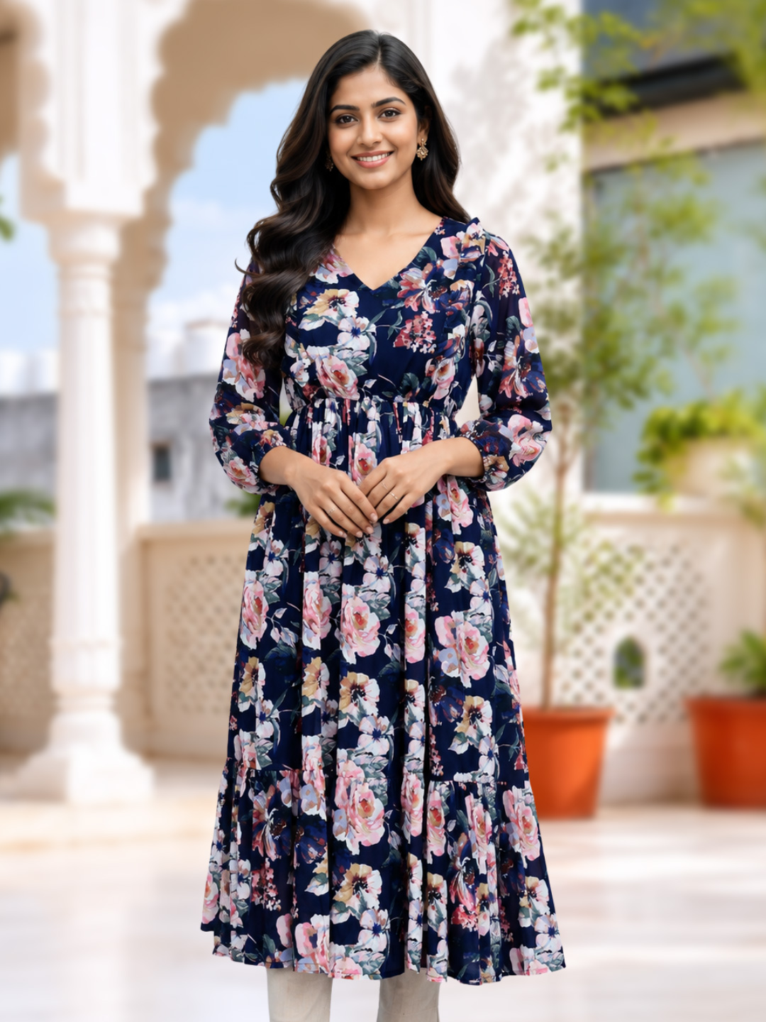 Floral Printed A-Line Alia Cut Dress