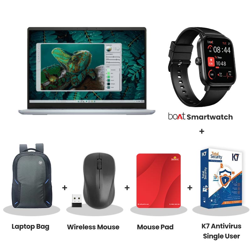 Dell Inspiron 7440 - Intel Core 5 210H 14" (35.6 cm) Thin & Light Laptop  (16GB LPDDR5X/ 512GB SSD/ Full HD Display/ Intel UHD Graphics/ Backlit Keyboard/ Fingerprint Reader/ Windows 11 Home/ Office Home 2024 + M365 Basic (1 Year Validity)/1 Year Warranty/ Ice Blue/ 1.60 kg) Zebronics Paradise Neo R Headset + Wireless Mouse + Mouse Pad + Laptop Table