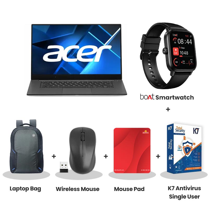 Acer - Core 5-210H 15.6" (39.62 cm)AL15G-53 Gaming Laptop (16GB DDR4/ 512GB SSD/ NVMe SSD  RTX 3050  6GB/ Backlit Keyboard/ Windows 11Home/ 1Year Warranty/ Titanium Gray/1.5 kg) with bOAt Smartwatch + Laptop Bag Wireless Mouse + Mouse Pad +  K7 Antivirus Single User