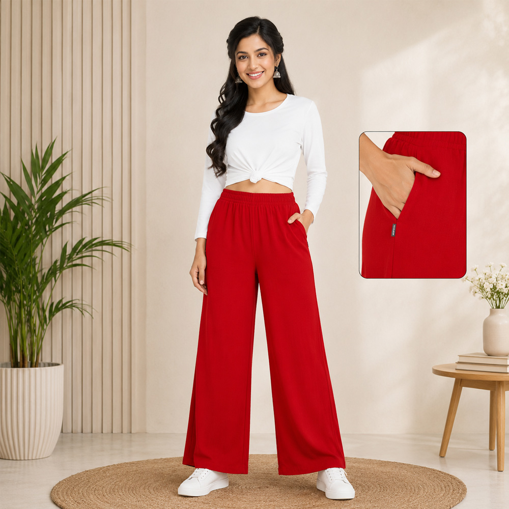 Vibrant Red Wide-Leg Palazzo with Pocket