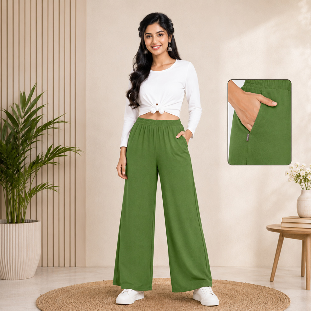 Vibrant Green  Wide-Leg Palazzo with Pocket