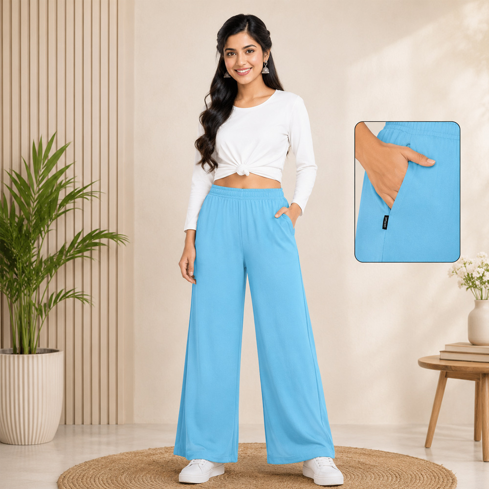  Sky Blue Wide-Leg Palazzo with Pocket