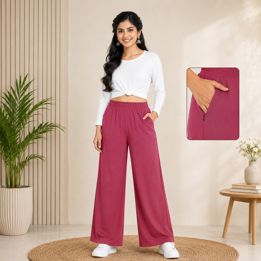 Dark Magenta Wide-Leg Palazzo with Pocket