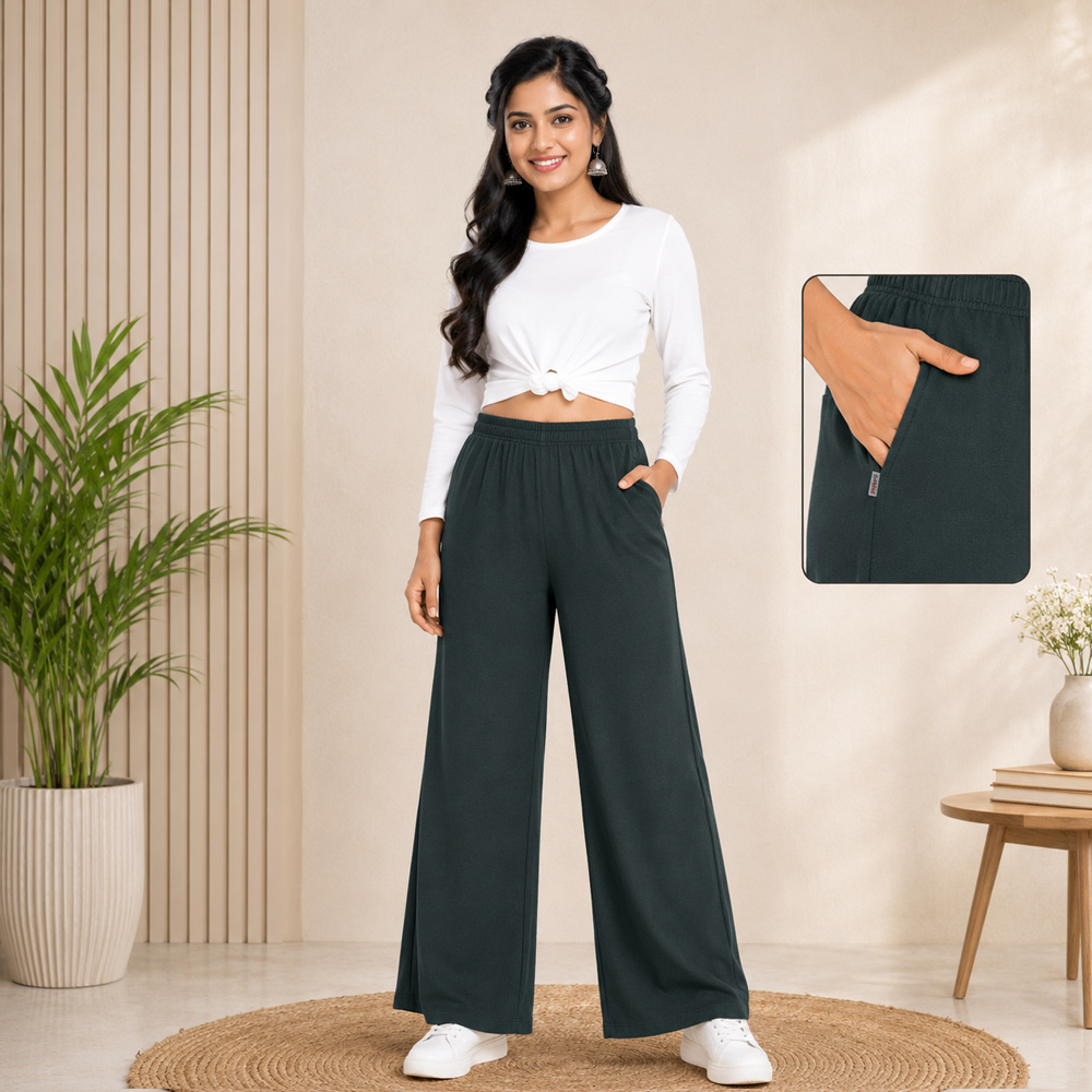 Dark Green Wide-Leg Palazzo with Pocket