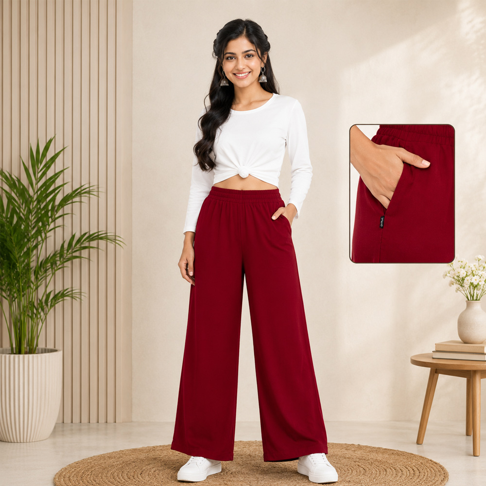 Deep Red Wide-Leg Palazzo with Pocket