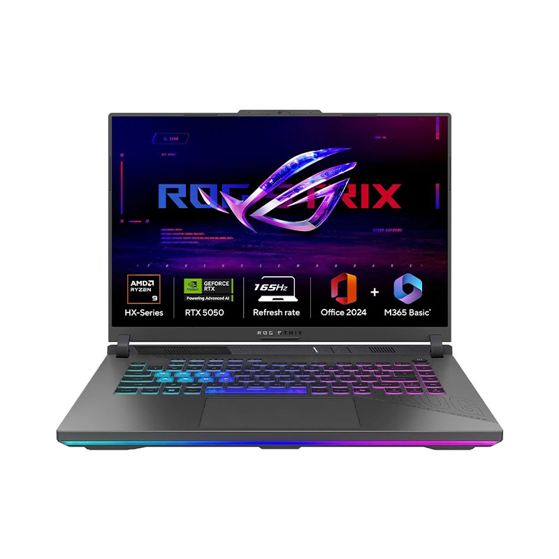 Asus ROG Strix G16 - AMD Ryzen 9 8940HX 16" (40.64 cms) G614PH-RV073WS Gaming Laptop (16GB DDR5/ 1TB SSD/ Full HD Plus Display/ RTX 5050 GPU/ Windows 11 Home/ Office Home 2024 + M365 Basic (1 Year Validity)/ 1Year Warranty/ Eclipse Gray/ 2.50 kg) 