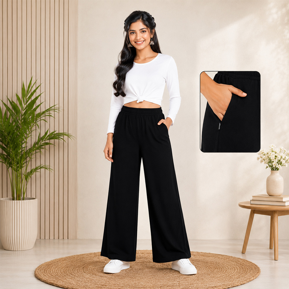 Classic Black Wide-Leg Palazzo with Pocket
