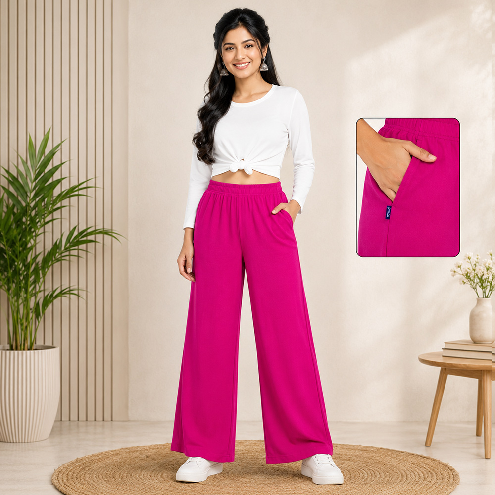 Dark Pink Wide-Leg Palazzo with Pocket