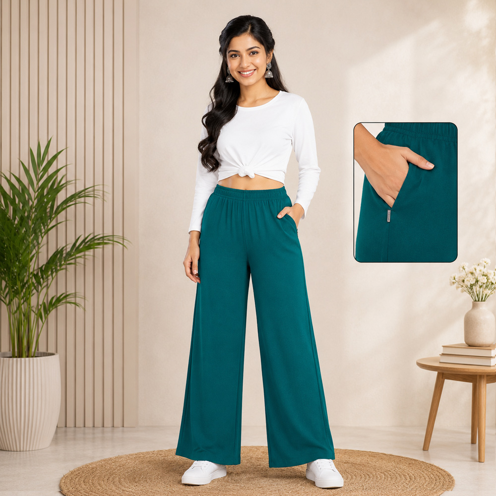 Teal Green Wide-Leg Palazzo with Pocket 