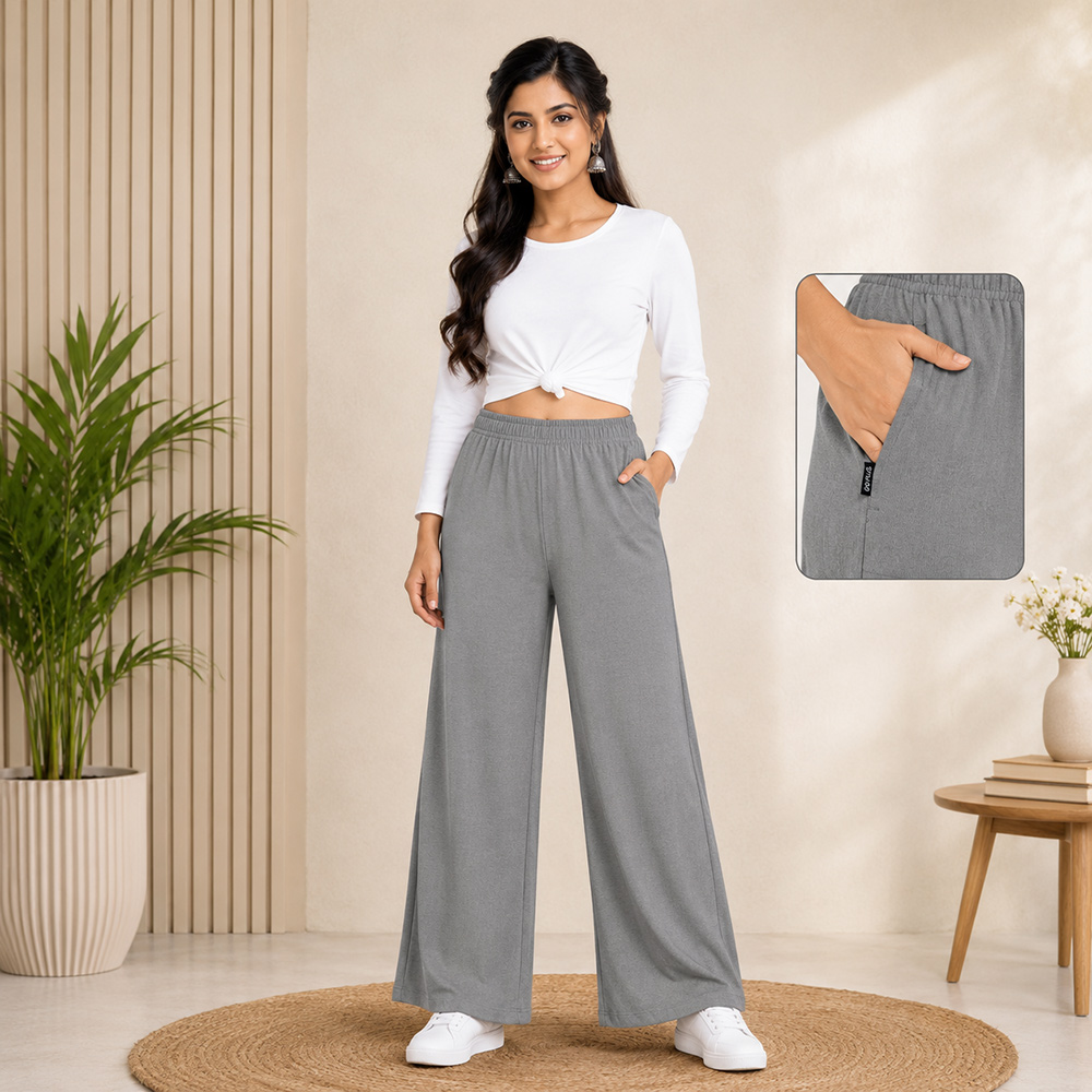 Charcoal Grey Wide-Leg Palazzo with Pocket