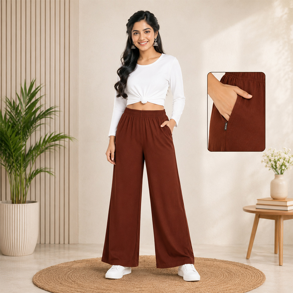 Brown Wide-Leg Palazzo with Pocket