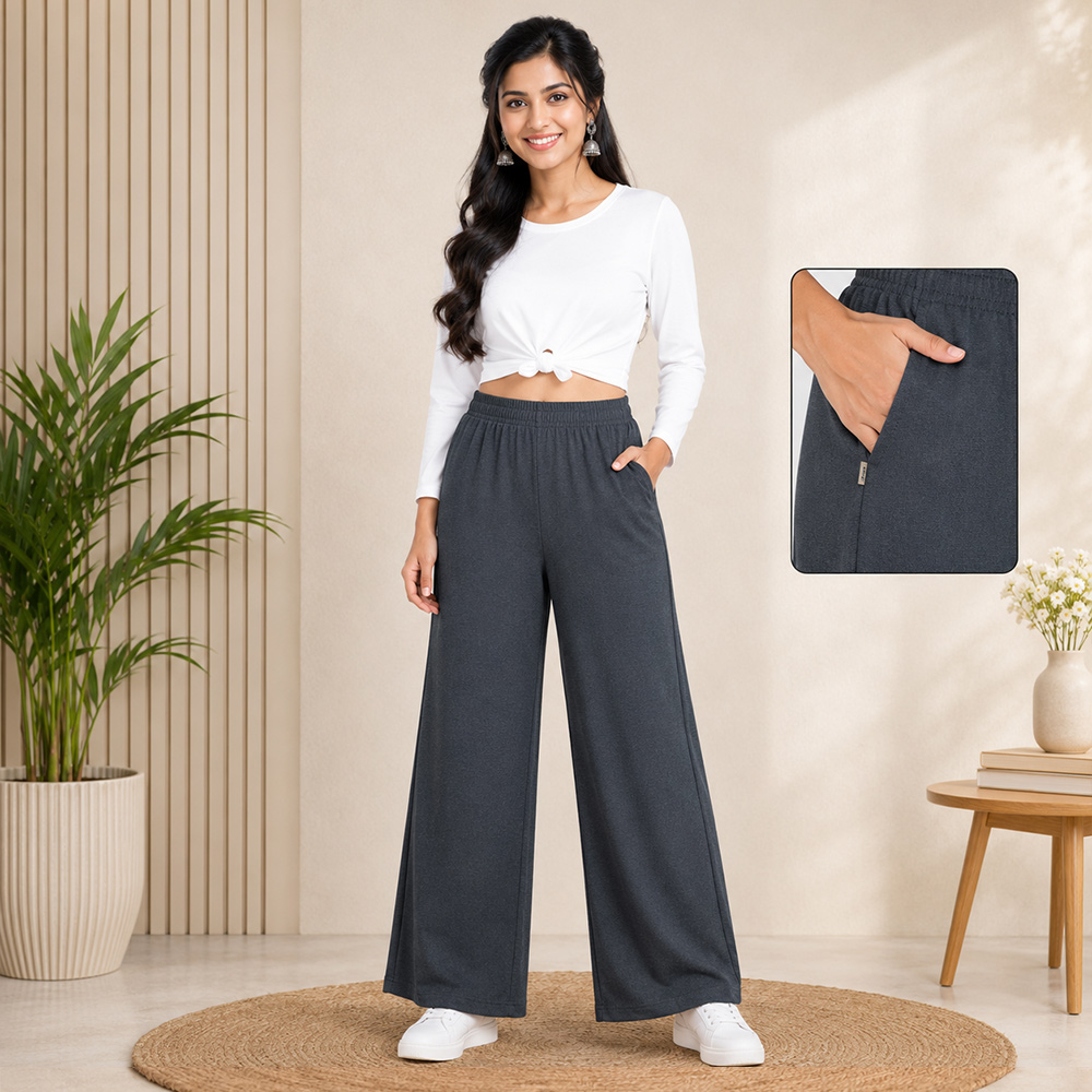 Grey Wide-Leg Palazzo with Pocket