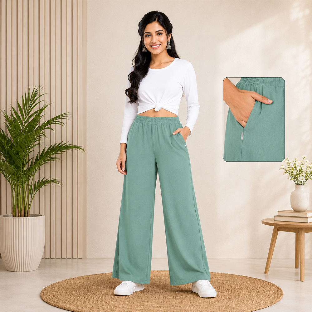 Sea Green Wide-Leg Palazzo with Pocket