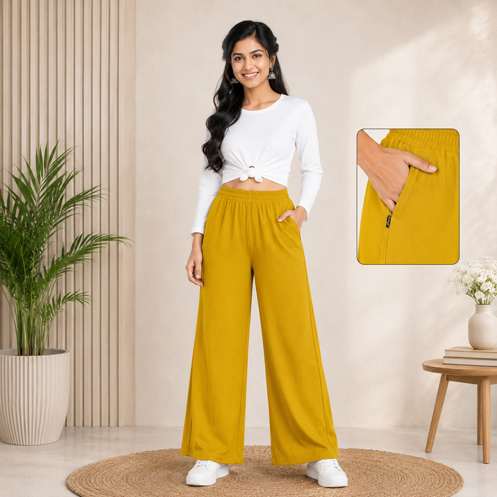 Yellow Wide-Leg Palazzo with Pocket