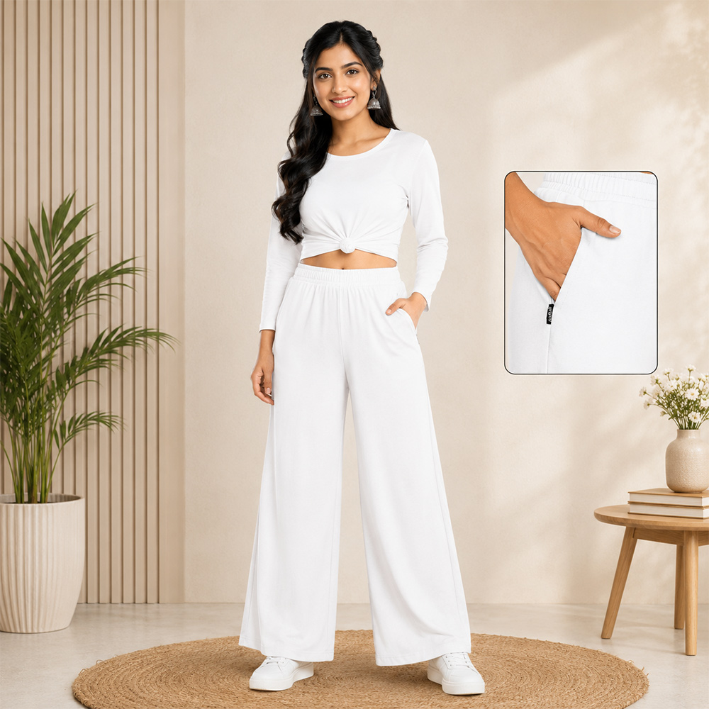 White Wide-Leg Palazzo with Pocket
