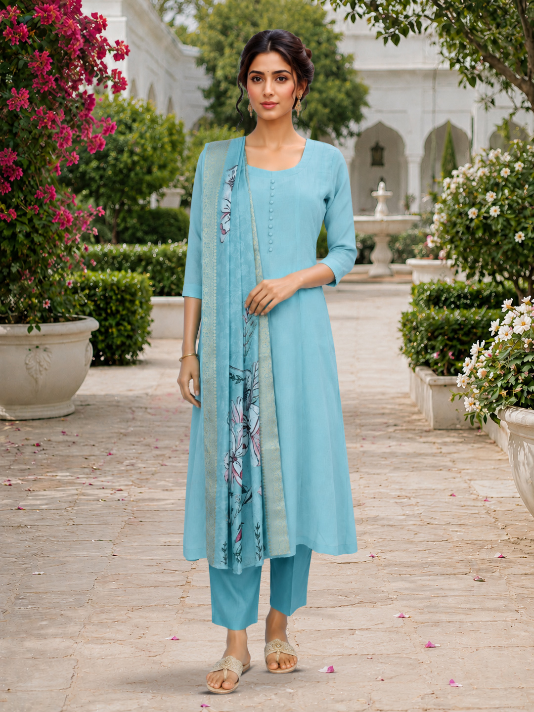 A-Line Anarkali  Kurta  with Pant & Dupatta Set