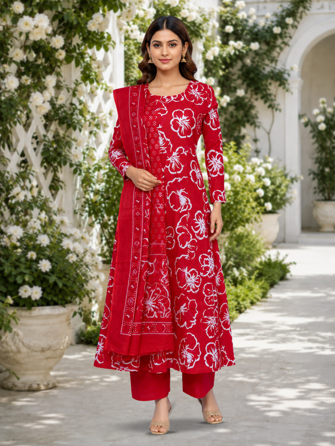 Floral Printed Ethnic  Anarkali Suit Set 