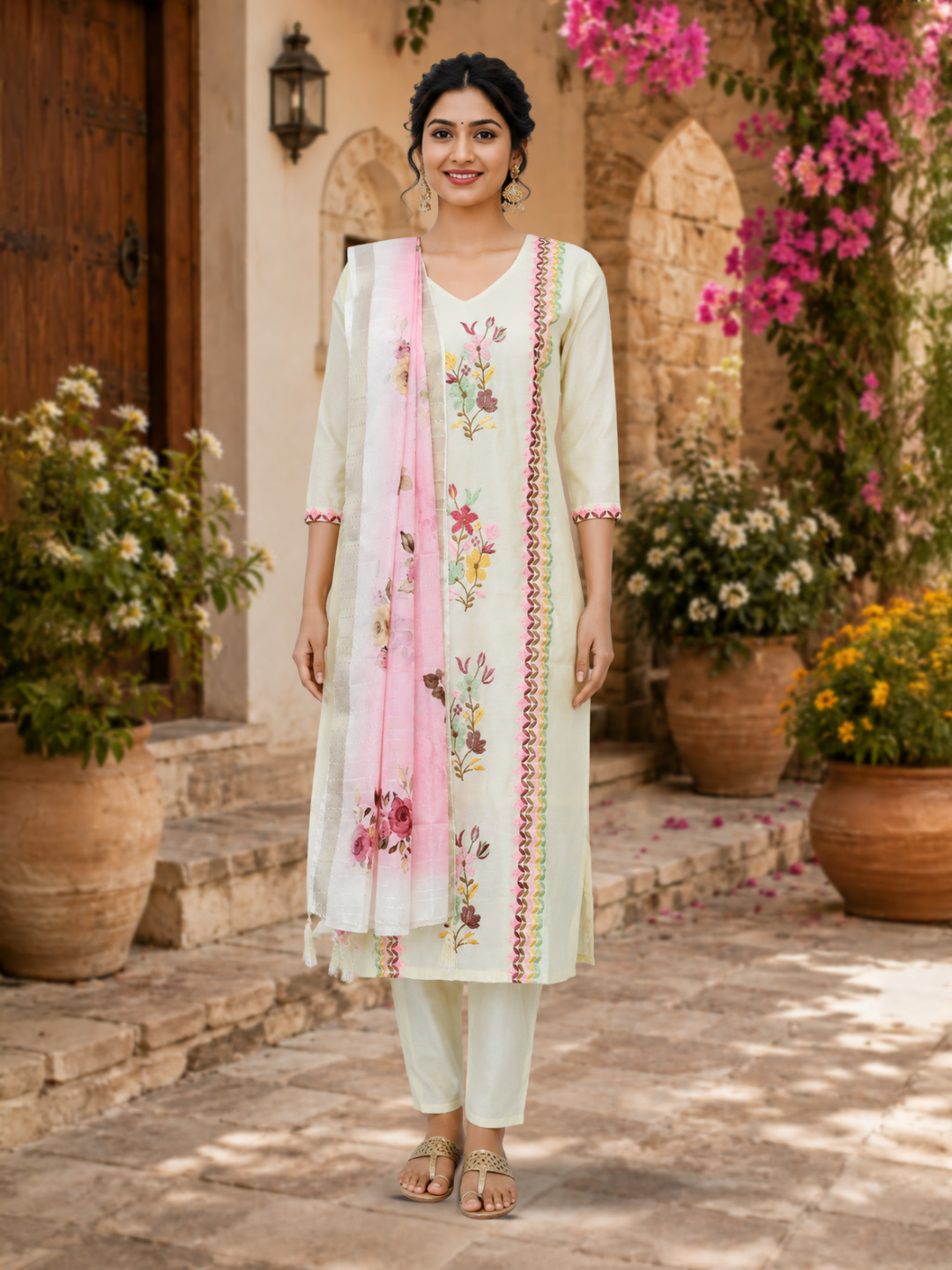 Elegant Floral Embroidery Ethnic Salwar Suit Set