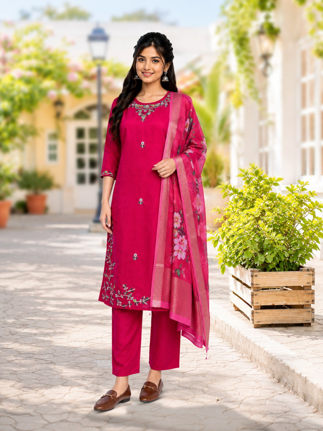 Floral Aari Embroidered Ethnic Kurta Set