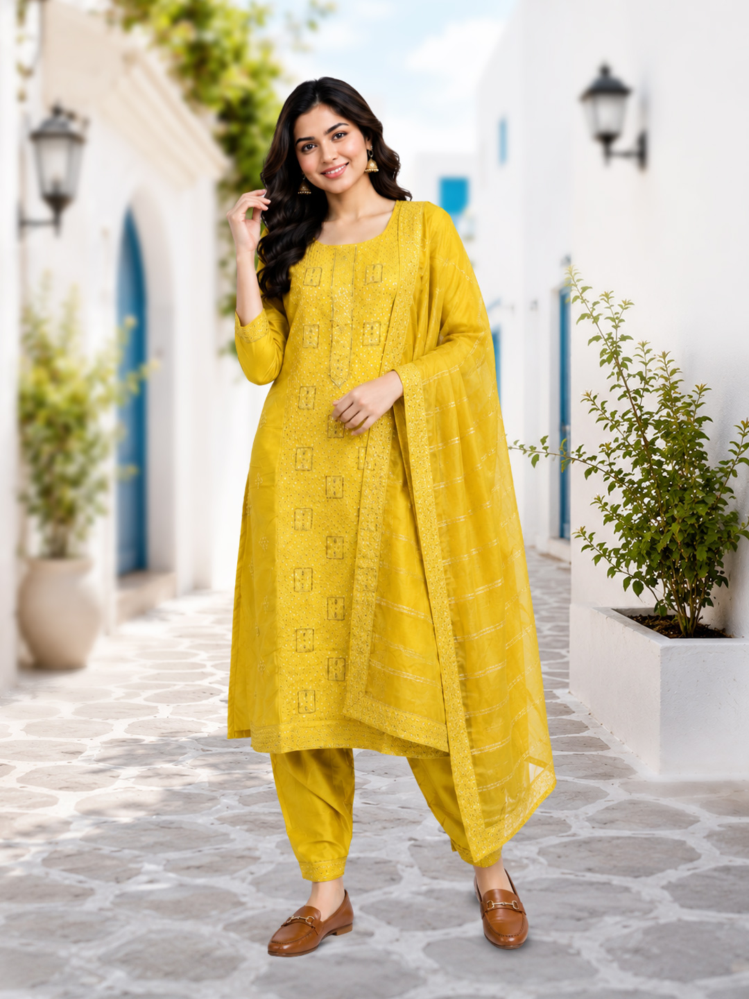 Embellished Embroidered Ethnic Kurta Set
