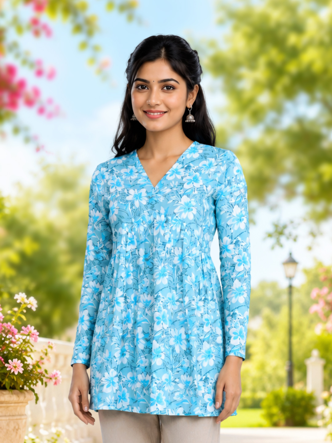 Floral Motif A-line Short Kurti