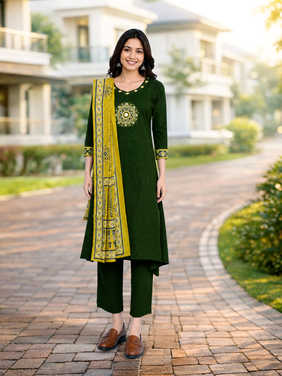 Ethnic Motif Embroidered Suit Set