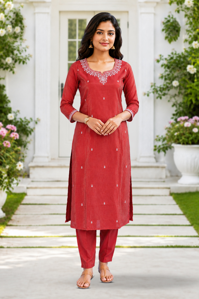 Embellished Embroidery Kurta with Pant Set