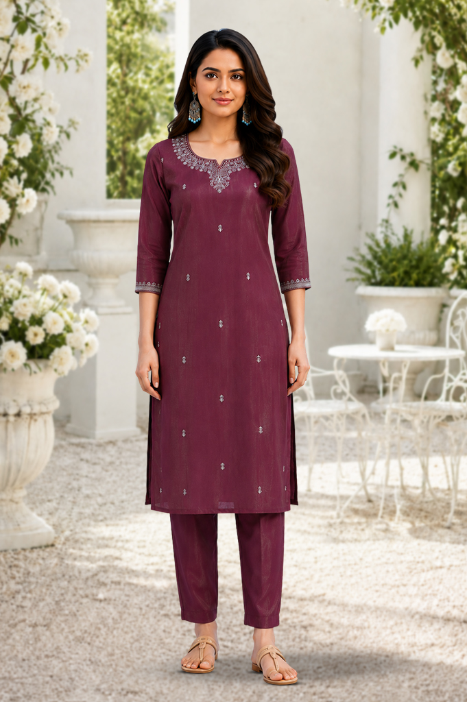 Embellished Embroidery Kurta with Pant Set