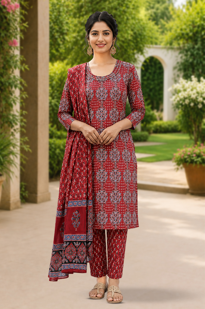 Ethnic  Printed  Round Neck Kurta Set