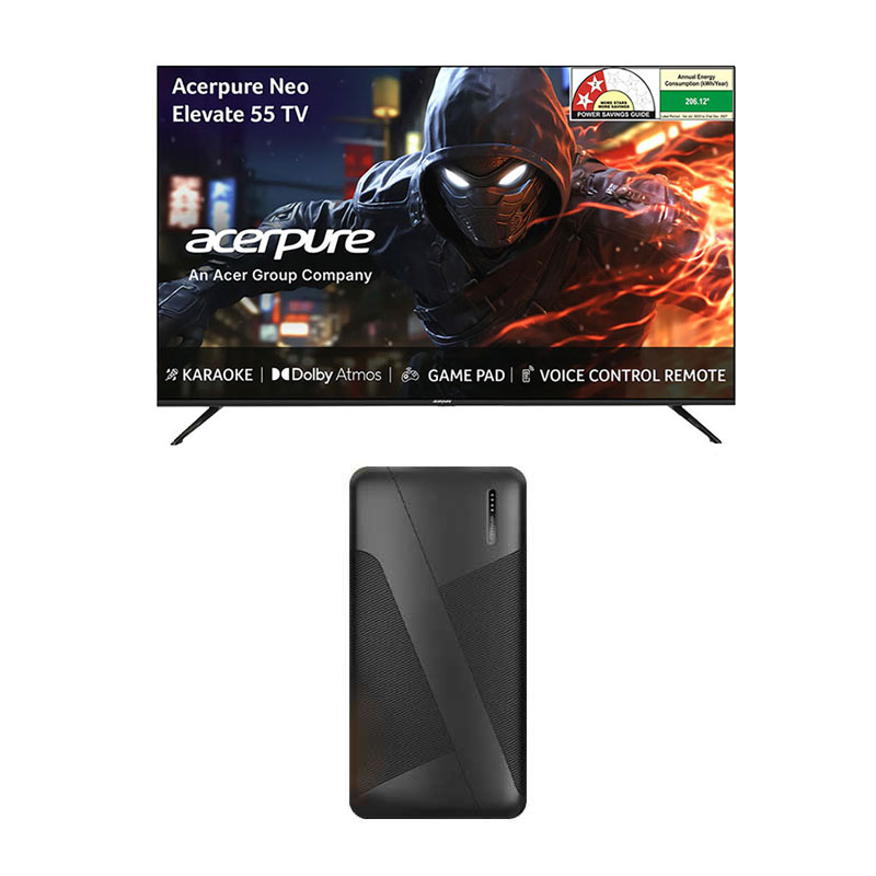 Acerpure  55 inch (1.39 m)  Neo QLED UHD SmartTV (Android 14/ Dolby Vision/ Dolby Atmos/ 40W Sound/ Tuner/ Wi-Fi Direct/ Bluetooth/ ALLM/ VRR/ MEMC/ Karaoke/ AI Content/ Gaming/ Wall Mount Included) + 10000mAh PowerBank