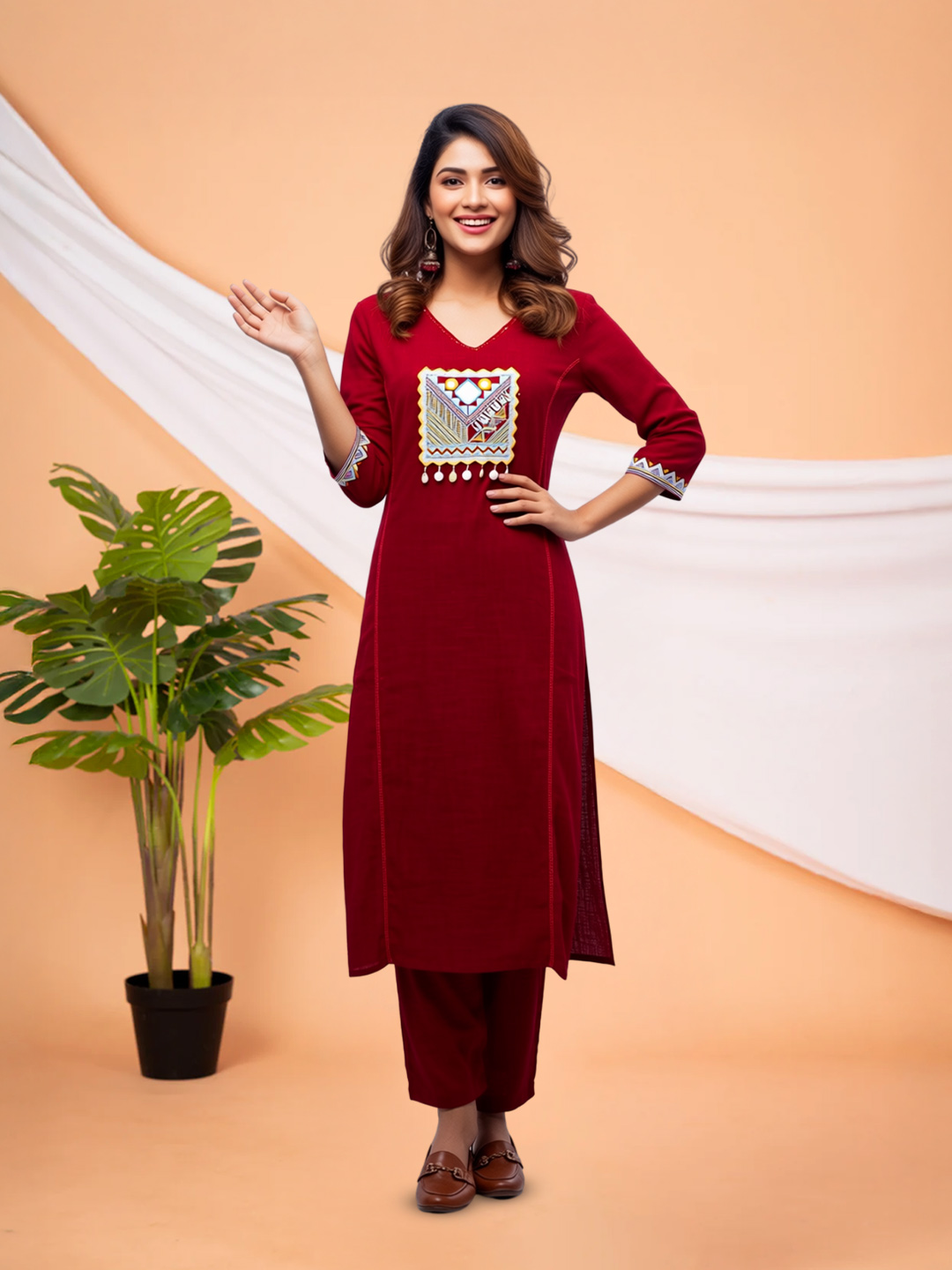  Embroidery Mirror Work Kurta with Pant Set