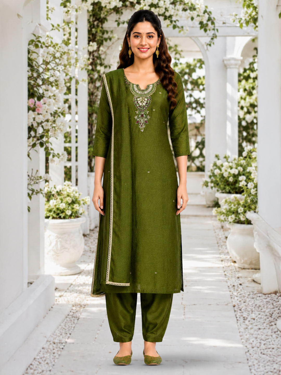 Floral Embroidered Motifs Ethnic Kurta Set