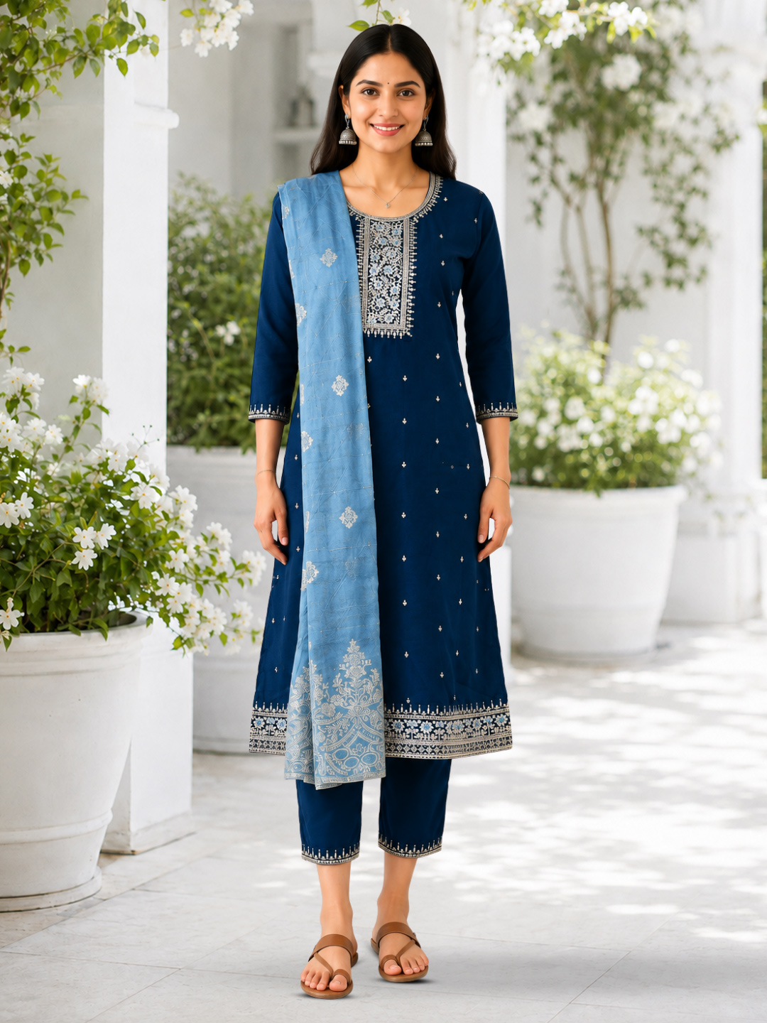 Embroidered Motifs Neckline Straight-Cut  Salwar Suit Set