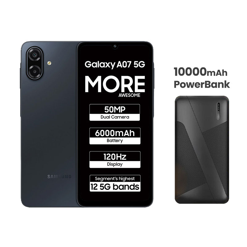 Samsung Galaxy A07 5G (Black/ 4GB RAM/  128GB Storage) + 10000mAh PowerBank
