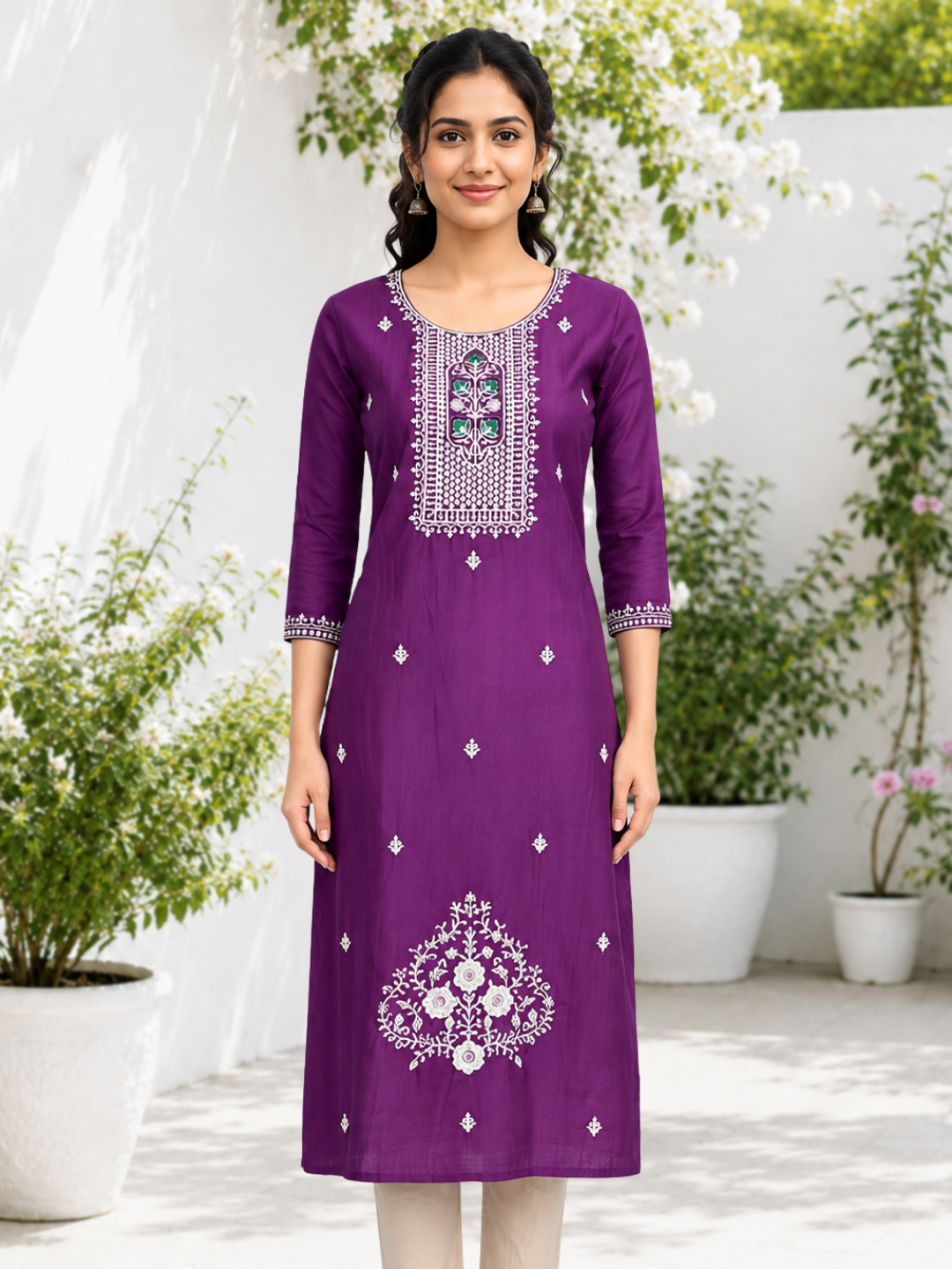 Floral Embroidery Straight Kurta