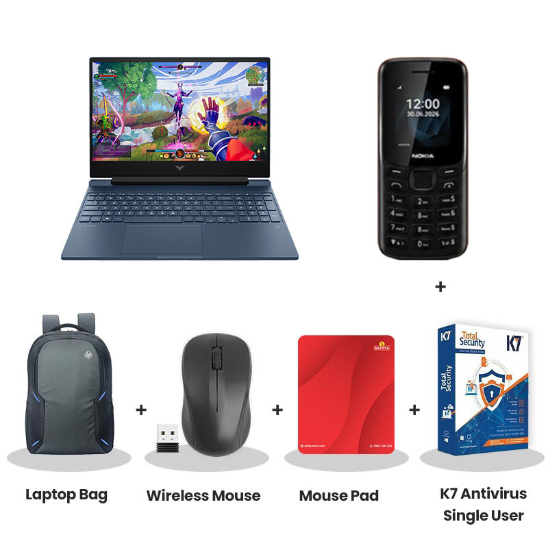 HP Victus - Intel Core Core 5-210H 15.6" (39.6 cm)  15-fa2504TX Gaming Laptop  (24GB DDR5/ 512GB SSD/ Full HD IPS Display/ NVIDIA GeForce RTX 4050 6GB GDDR6/ Windows 11 Home/ Office Home 2024/ 1Year Warranty/ Performance blue/ 2.29 kg) 