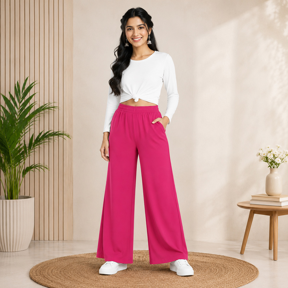 Dark Pink Wide-Leg Palazzo with Pocket
