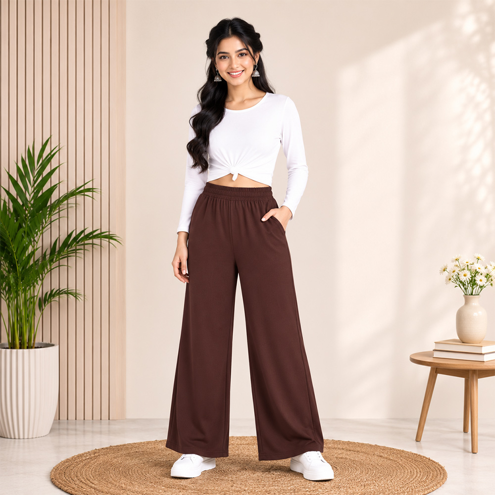 Brown Wide-Leg Palazzo with Pocket